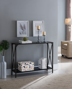Allegheny Console Table, Pewter Metal & Black Glass