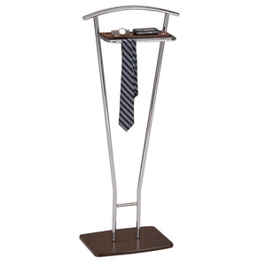 Walnut Wood & Chrome Metal Transitional Storage Cloth & Suit Valet Display Stand