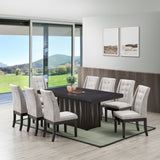 Riley 9 Piece Dining Set, Cappuccino Wood & Silver Fabric