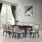Danby 9 Piece Dining Set, Gray Fabric & Cappuccino Wood