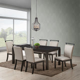 Danby 7 Piece Dining Set, Gray Fabric & Cappuccino Wood