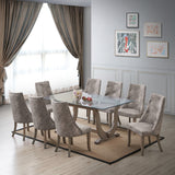 Benoit Dining Table, Gray Wood & Clear Tempered Glass