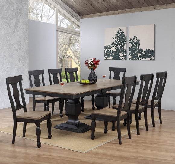 Nysha 9 Piece Dining Room Set, Charcoal & Oak Wood