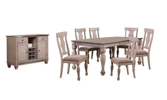 Joanna 8 Piece Dining Set, Brown Wood & Polyester