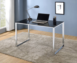 Ariah Desk, Chrome Metal & Black Tempered Glass
