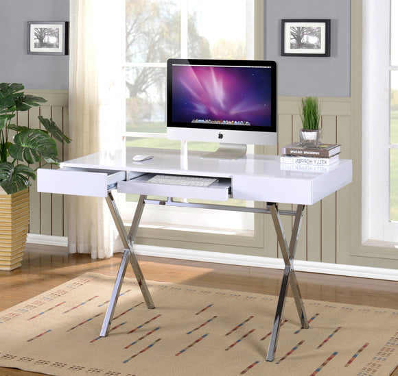 Sarai Desk, White Wood & Chrome Metal