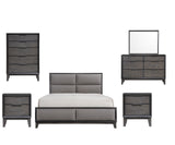 Consuelo 6 Piece Upholstered Bedroom Set, King, Gray Wood