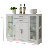 Elias White Wood Contemporary Kitchen Buffet Display China Cabinet With Storage Drawers & Glass Doors - Pilaster Designs