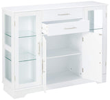 Elias Kitchen Cabinet, White Wood & Glass