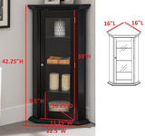 Didan Black Wood Contemporary Corner Curio Display Cabinet With 3 Storage Shelves & Glass Doors - Pilaster Designs