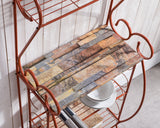 Raina Bakers Rack, Orange Metal & Marble Wood