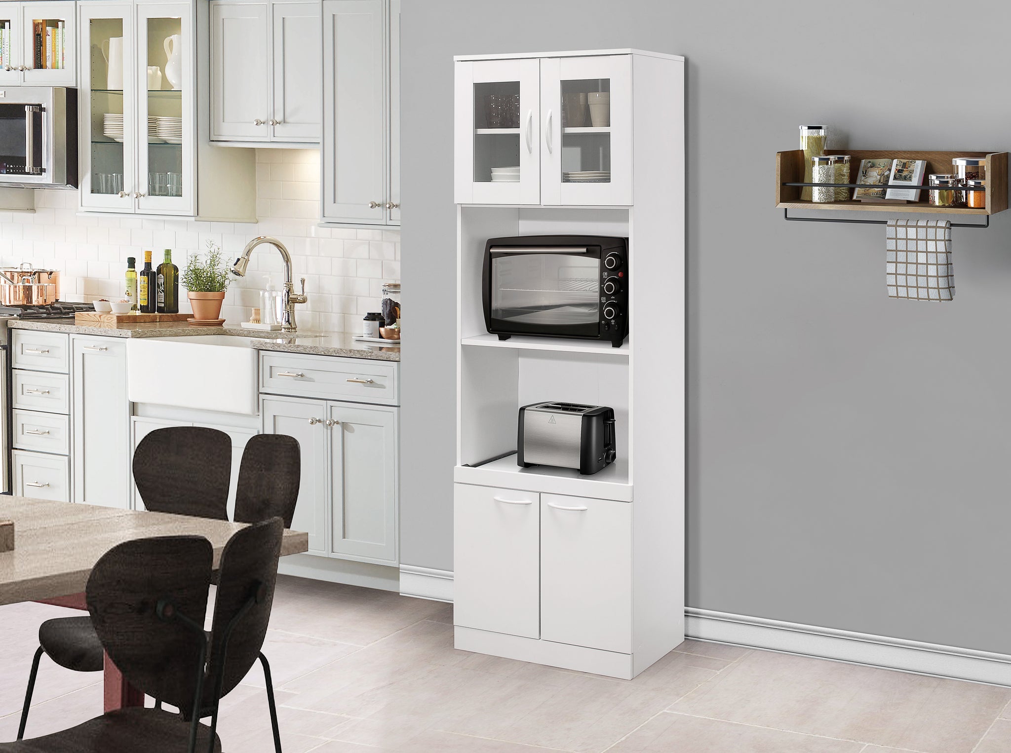 Gremlin Kitchen Storage Microwave Cabinet With Adjule Shelves White Wood Glass Contemporary Pilaster Designs