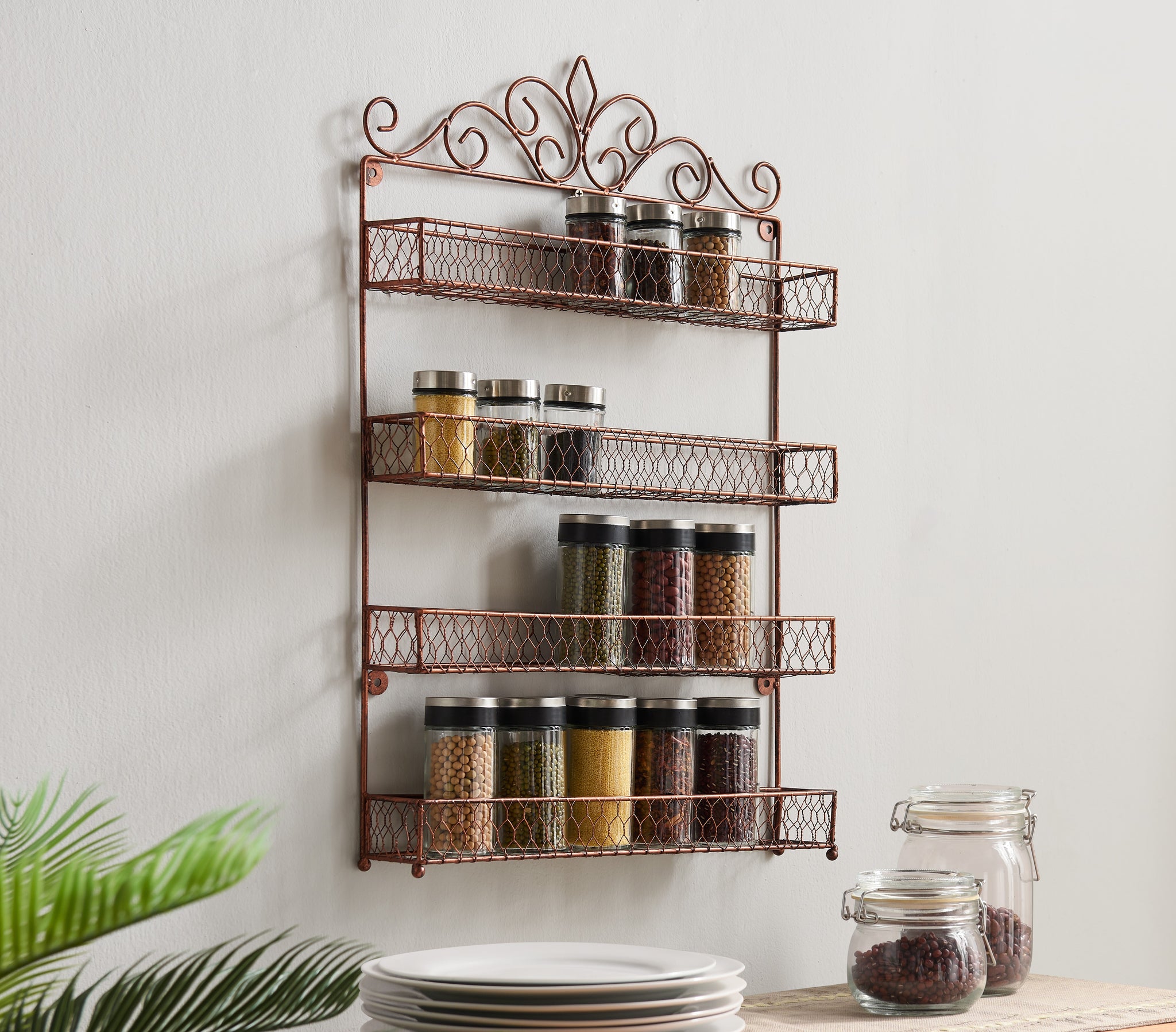 Rustic Brown Dual Tier Wire Spice Rack Jars Storage Organizer – MyGift