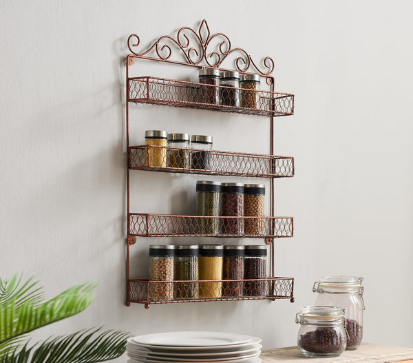 Wooden Spice Rack Organizer 4 Tier Hanging Spice Jars Storage Racks for  Kitchen