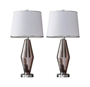 Milan Table Lamp Set, Pink Silver Glass & White Fabric