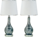 Halle Table Lamp Set, Blue Green Glass & White Fabric