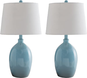 Kaya Table Lamp Set, Blue & White Fabric