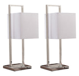 Caylee Stainless Steel With White Fabric Rectangle Shade Modern Rectangle Multi Room Bedroom, Bedside, Desk, Bookcase, Living Room Table Lamps (Set of 2) - Pilaster Designs
