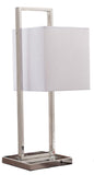 Caylee Table Lamp Set, Stainless Steel & White Fabric