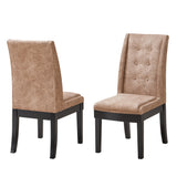 Riley Dining Chairs, Light Brown Fabric & Cappuccino Wood