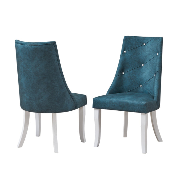 Benoit Dining Chairs, Blue Fabric & White Wood
