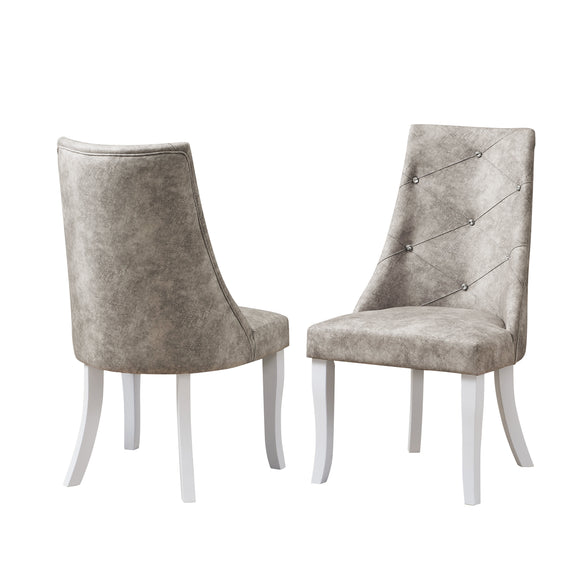 Benoit Dining Chairs, Silver Fabric & White Wood