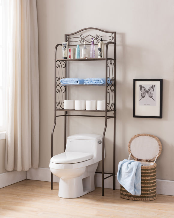 Derby Over The Toilet Bathroom Spacesaver Storage Rack Organizer With  Magazine Storage, White Metal Frame & Marble Wood Top, Traditional –  Pilaster Designs