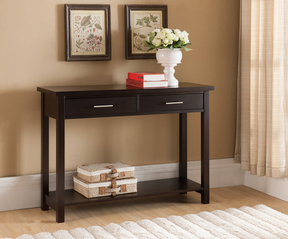 Espresso Wood Contemporary Occasional Entryway Console Sofa Table With Storage Drawers & Shelf - Pilaster Designs