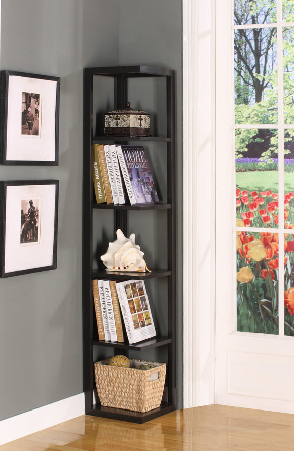 Espresso Wood 5 Tier Corner Wall Bookcase Storage Shelves Display Stand Cabinet Organizer - Pilaster Designs