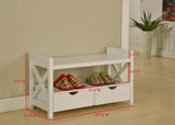 Cherry or White Wood Shoe Bench Display With Storage Shelves & Drawers - Pilaster Designs