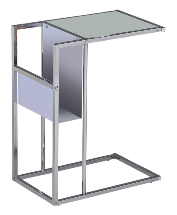 Nahoko Glass & Chrome Accent Side Snack Display Table With Magazine Rack Storage (Black, White) - Pilaster Designs