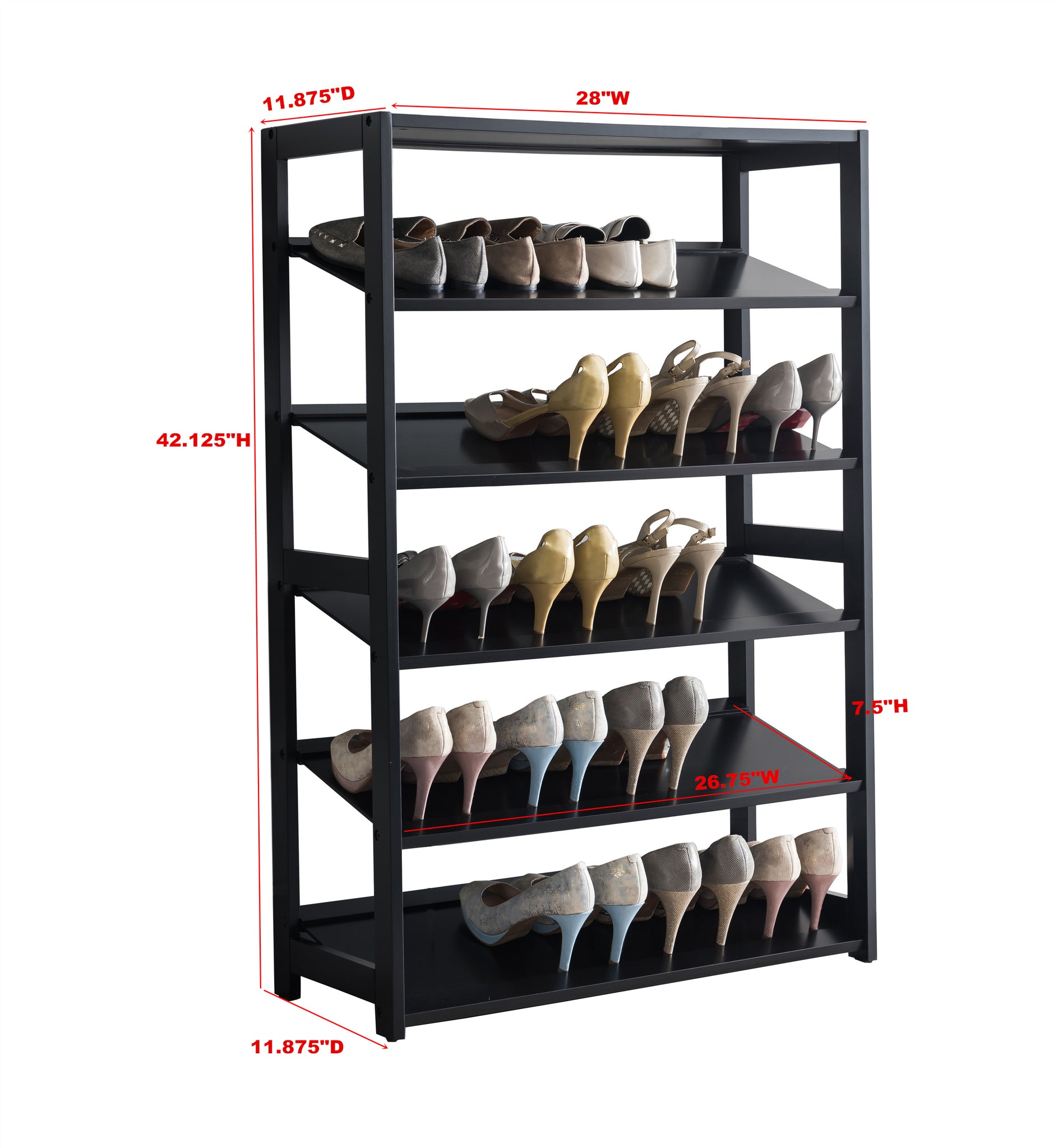 Higgins Black Wood 5 Tier Free Standing 20 Pair Shoe Rack Organizer –  Pilaster Designs
