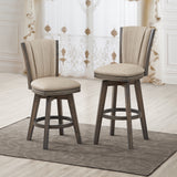 Lund Bar Swivel Stools, Beige Polyester & Gray Wood (Set of 2)