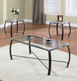 Paula 3 Piece Coffee Table Set, Copper Metal & Beveled Glass