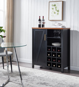 Duquette Wine Bar Cabinet Black & Walnut Wood