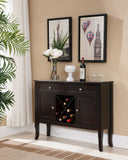 Eric Dark Cherry Wood Contemporary Wine Rack Buffet Display Console Table With Storage Drawers & Cabinet Doors - Pilaster Designs
