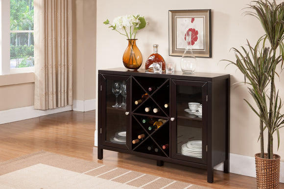 Ryker Wine Cabinet, Espresso Wood & Glass