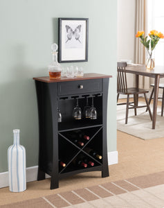 Jasper Wood Transitional Wine Rack Buffet Display Stand With Cup Holders, Drawer & Shelves (Black & Natural, White & Marble) - Pilaster Designs