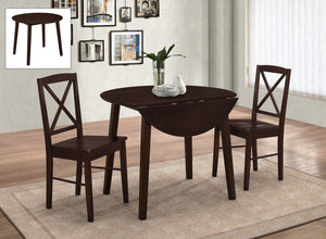 3 Piece Wood Round Kitchen Dinette Drop Leaf Dining Table & 2 Side Chairs Set - Pilaster Designs