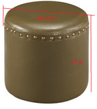 15.5 Inch Nailhead Trim Upholstered Round Stool Ottoman (Brown, Blue, Green, Red) - Pilaster Designs