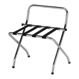 24-Inch Chrome & Black Metal Contemporary Foldable Luggage Rack Stand With High Back & Nylon Belts - Pilaster Designs
