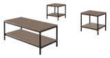 Kinley 3 Piece Gray Wood & Black Metal Frame Modern Storage Occasional Table Set (Cocktail Coffee & 2 End Tables) - Pilaster Designs