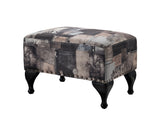 Multi Black & Grey Fabric Upholstered Rectangle Ottoman Footstool Bench (Wood Frame) - Pilaster Designs