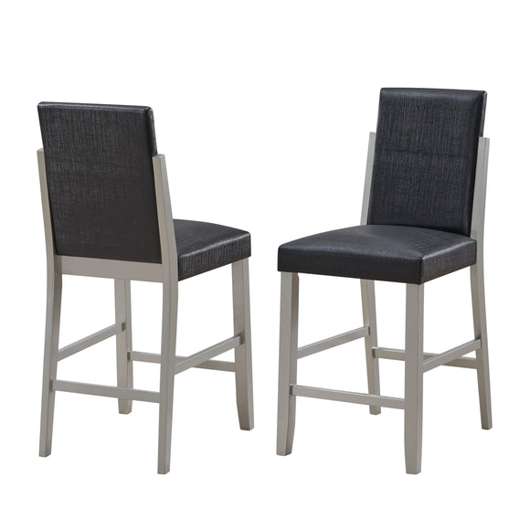 Luder Counter Height Stools, Black Faux Leather & Champagne Wood (Set of 2)