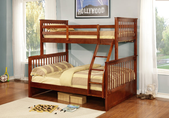 Batya Twin Over Full Size Wood Country Style Slat Bunk Bed (Bunkbed) (Walnut, White) - Pilaster Designs