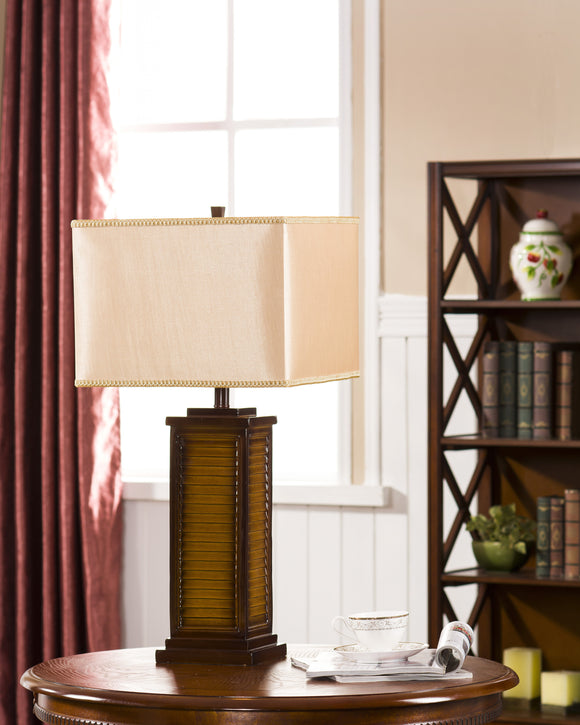 Brown Finish With Light Brown Fabric Shade Traditional Table Lamp - Pilaster Designs