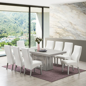 Astra 9 Piece Dining Set, Champagne Wood & White Vinyl