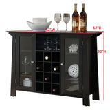 Jesse Black Wood Contemporary Wine Rack Sideboard Buffet Display Console Table With Glass Cabinet Storage Doors & Shelf - Pilaster Designs