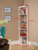 Espresso or White Wood 5 Tier Corner Wall Bookcase Storage Shelves Display Stand Cabinet Organizer - Pilaster Designs