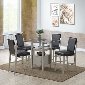 Luder Counter Height Dining Set, Black Faux Leather & Champagne Wood